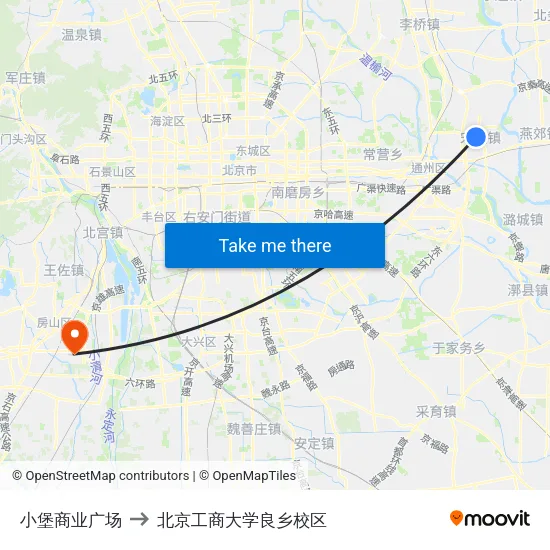 小堡商业广场 to 北京工商大学良乡校区 map