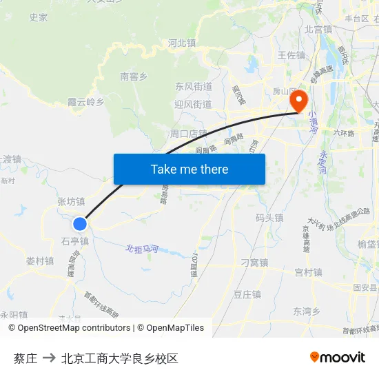 蔡庄 to 北京工商大学良乡校区 map