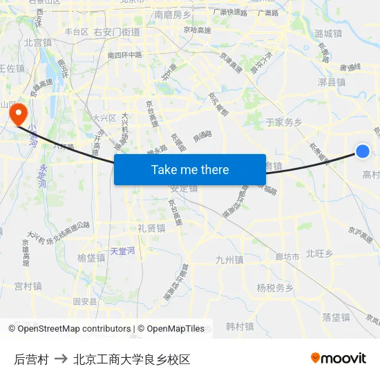 后营村 to 北京工商大学良乡校区 map