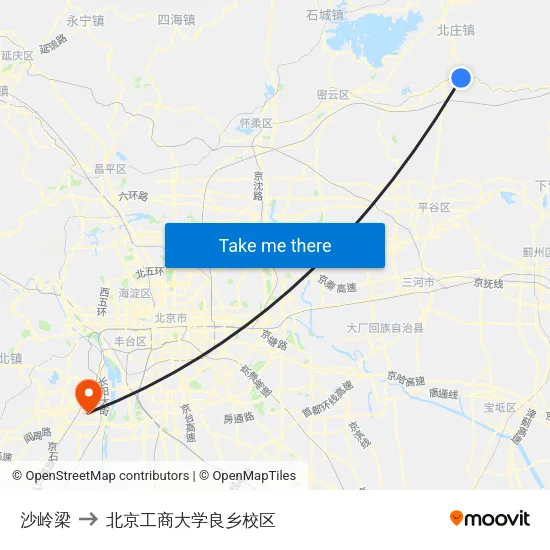 沙岭梁 to 北京工商大学良乡校区 map
