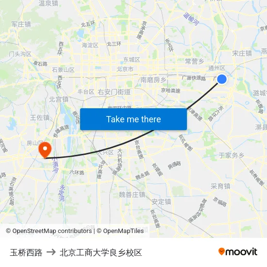 玉桥西路 to 北京工商大学良乡校区 map