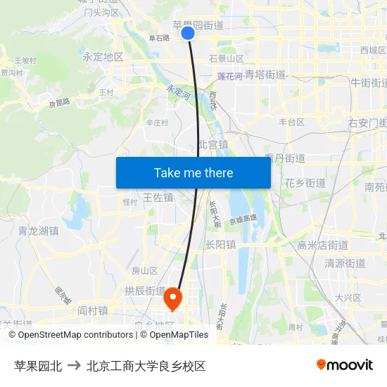 苹果园北 to 北京工商大学良乡校区 map