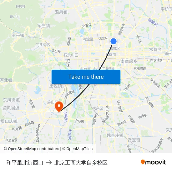和平里北街西口 to 北京工商大学良乡校区 map