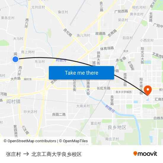 张庄村 to 北京工商大学良乡校区 map