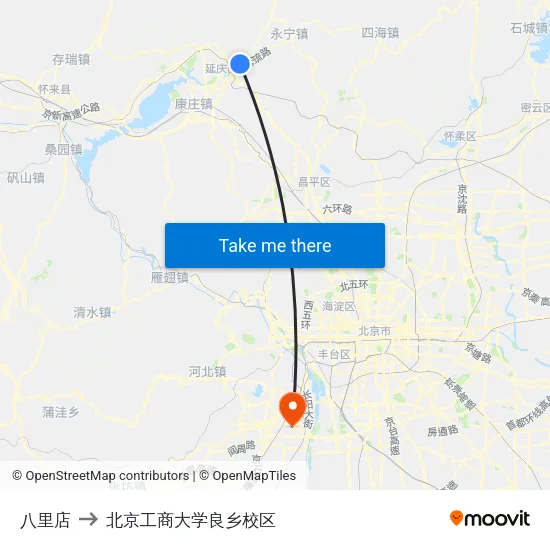 八里店 to 北京工商大学良乡校区 map