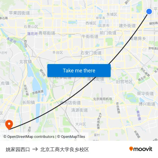 姚家园西口 to 北京工商大学良乡校区 map