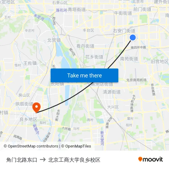 角门北路东口 to 北京工商大学良乡校区 map