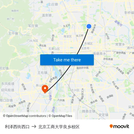 利泽西街西口 to 北京工商大学良乡校区 map