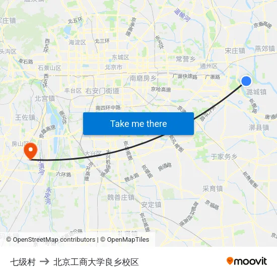 七级村 to 北京工商大学良乡校区 map