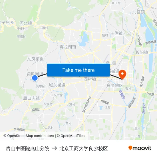 房山中医院燕山分院 to 北京工商大学良乡校区 map