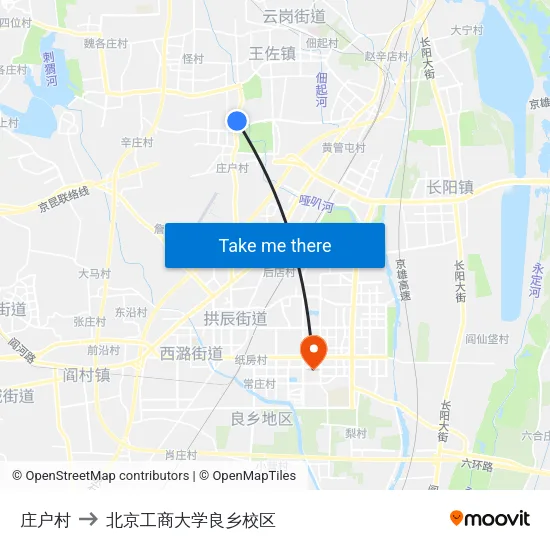 庄户村 to 北京工商大学良乡校区 map