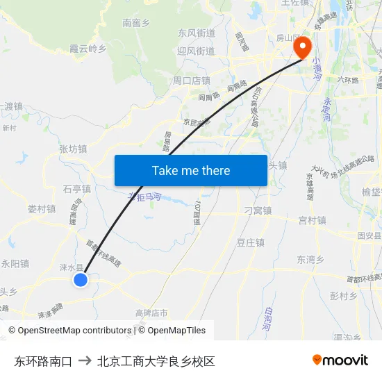 东环路南口 to 北京工商大学良乡校区 map