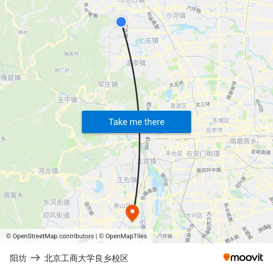阳坊 to 北京工商大学良乡校区 map