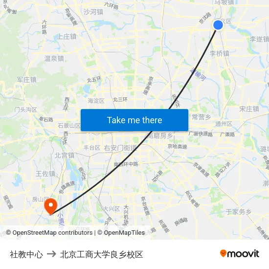 社教中心 to 北京工商大学良乡校区 map
