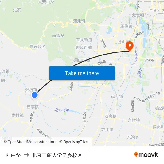 西白岱 to 北京工商大学良乡校区 map