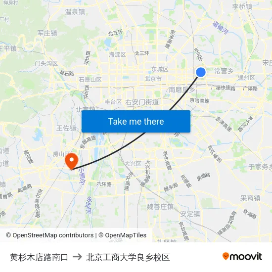 黄杉木店路南口 to 北京工商大学良乡校区 map