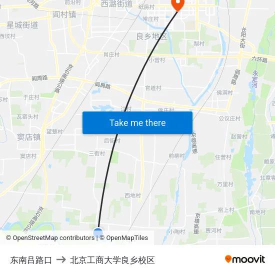 东南吕路口 to 北京工商大学良乡校区 map