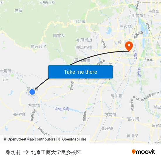 张坊村 to 北京工商大学良乡校区 map