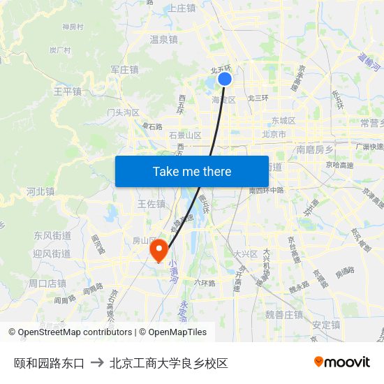 颐和园路东口 to 北京工商大学良乡校区 map