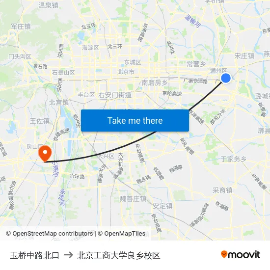 玉桥中路北口 to 北京工商大学良乡校区 map
