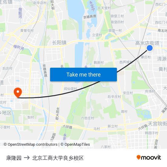 康隆园 to 北京工商大学良乡校区 map