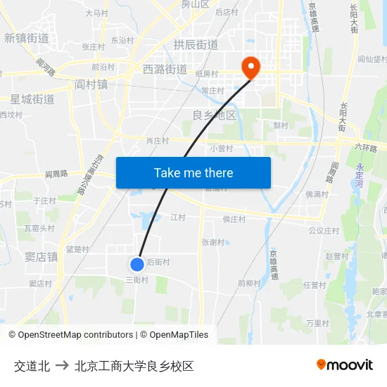 交道北 to 北京工商大学良乡校区 map