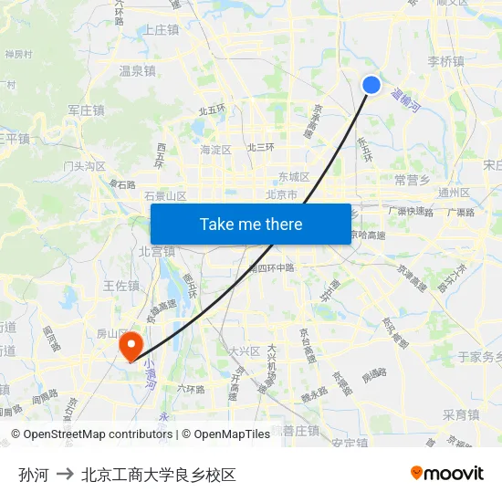 孙河 to 北京工商大学良乡校区 map