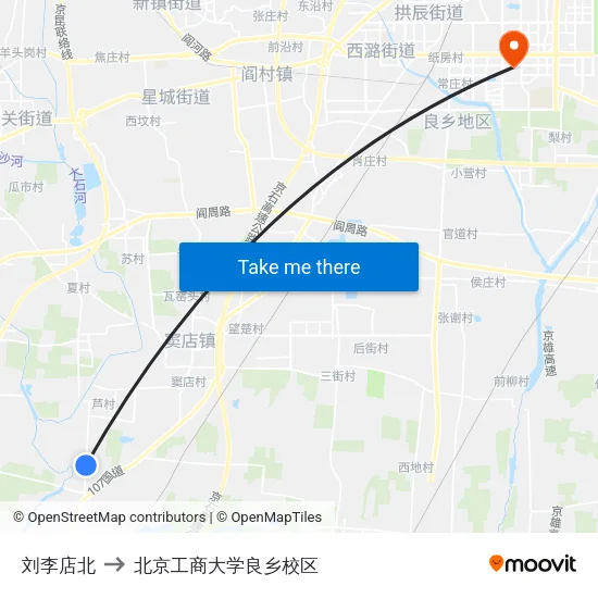 刘李店北 to 北京工商大学良乡校区 map