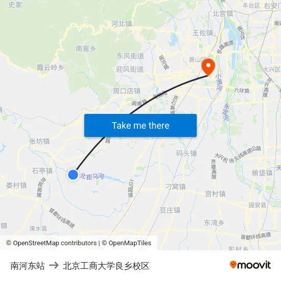 南河东站 to 北京工商大学良乡校区 map