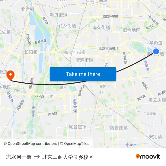 凉水河一街 to 北京工商大学良乡校区 map