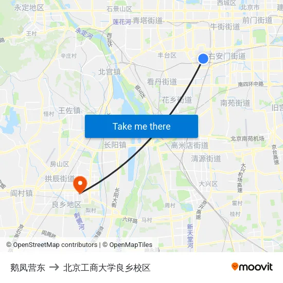 鹅凤营东 to 北京工商大学良乡校区 map