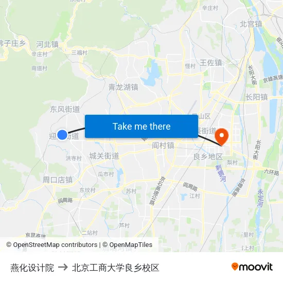 燕化设计院 to 北京工商大学良乡校区 map