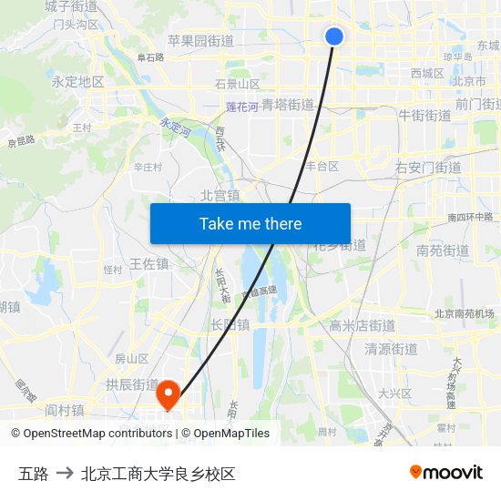 五路 to 北京工商大学良乡校区 map