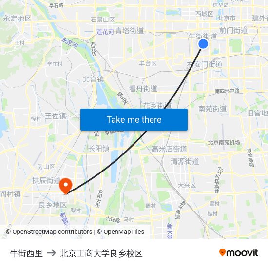 牛街西里 to 北京工商大学良乡校区 map