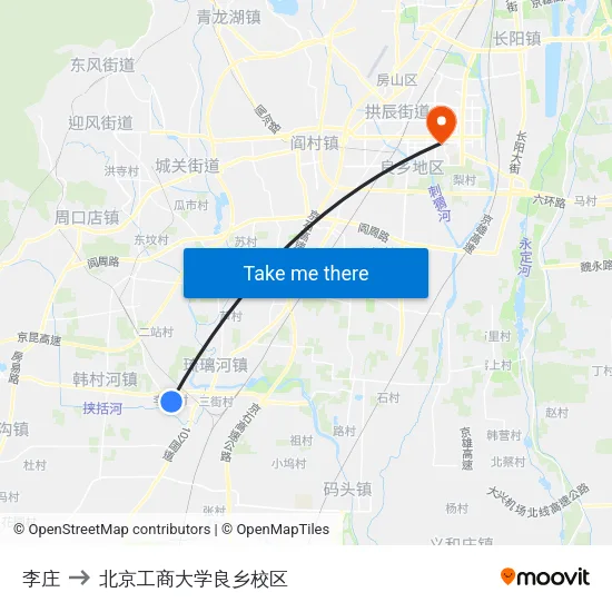 李庄 to 北京工商大学良乡校区 map