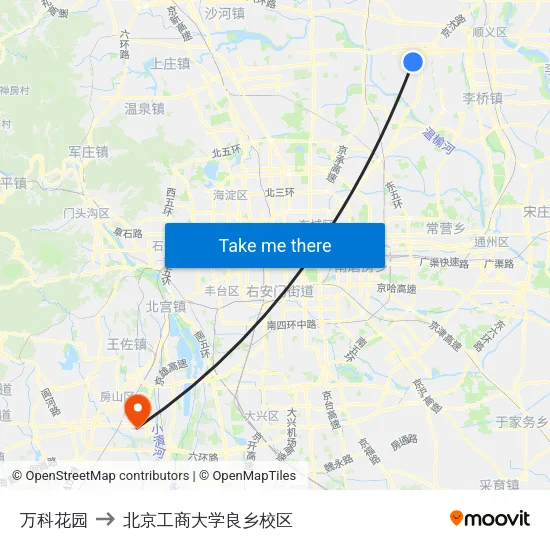万科花园 to 北京工商大学良乡校区 map