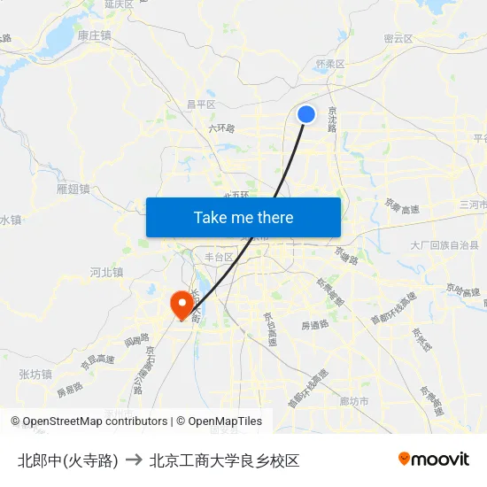 北郎中(火寺路) to 北京工商大学良乡校区 map
