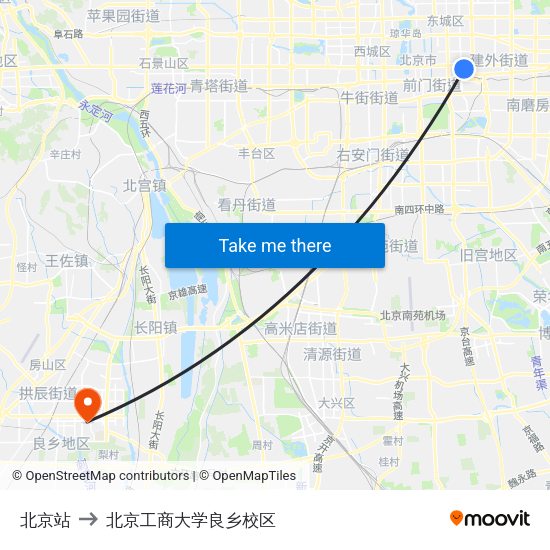 北京站 to 北京工商大学良乡校区 map