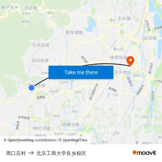 周口店村 to 北京工商大学良乡校区 map