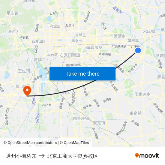 通州小街桥东 to 北京工商大学良乡校区 map
