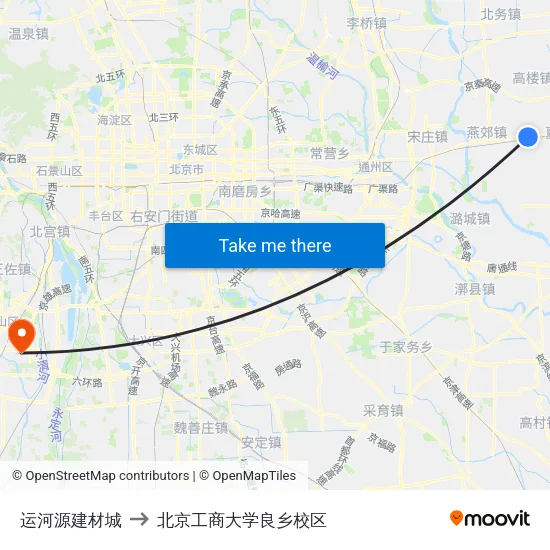 运河源建材城 to 北京工商大学良乡校区 map