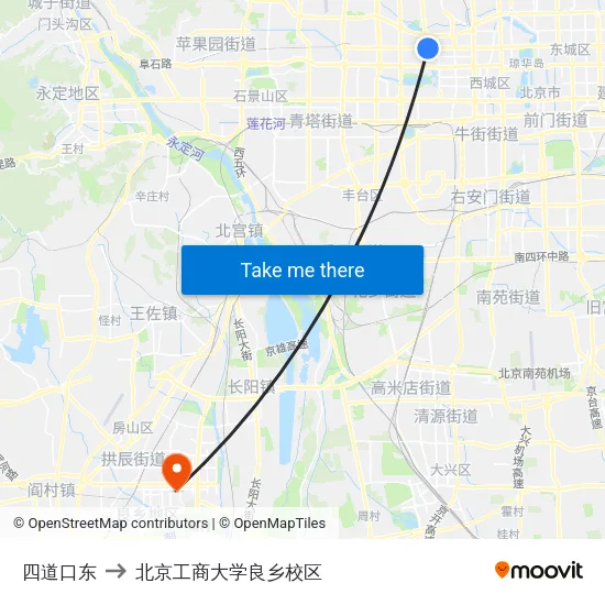 四道口东 to 北京工商大学良乡校区 map