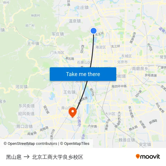 黑山扈 to 北京工商大学良乡校区 map