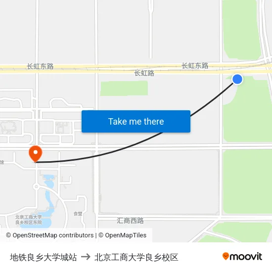 地铁良乡大学城站 to 北京工商大学良乡校区 map