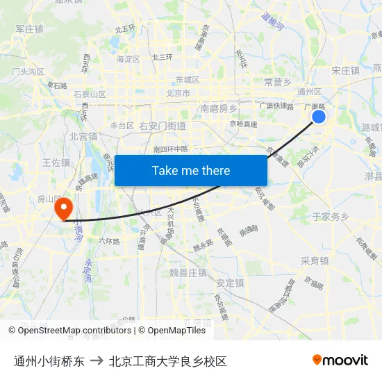 通州小街桥东 to 北京工商大学良乡校区 map