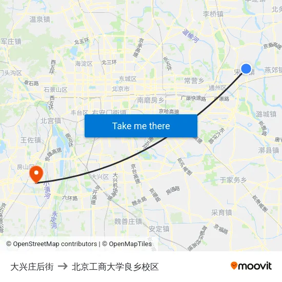 大兴庄后街 to 北京工商大学良乡校区 map