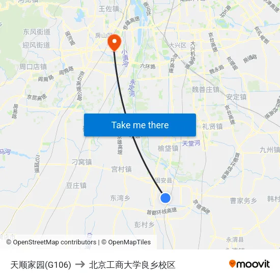 天顺家园(G106) to 北京工商大学良乡校区 map
