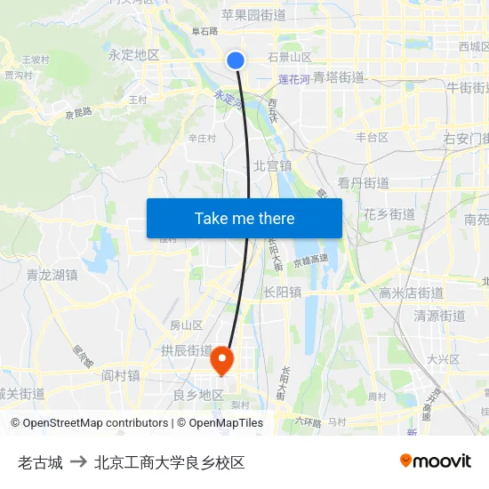 老古城 to 北京工商大学良乡校区 map