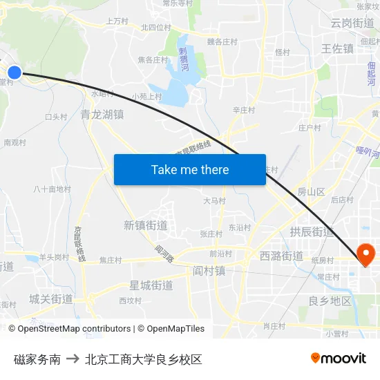 磁家务南 to 北京工商大学良乡校区 map