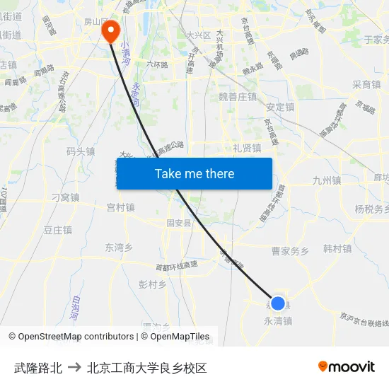 武隆路北 to 北京工商大学良乡校区 map